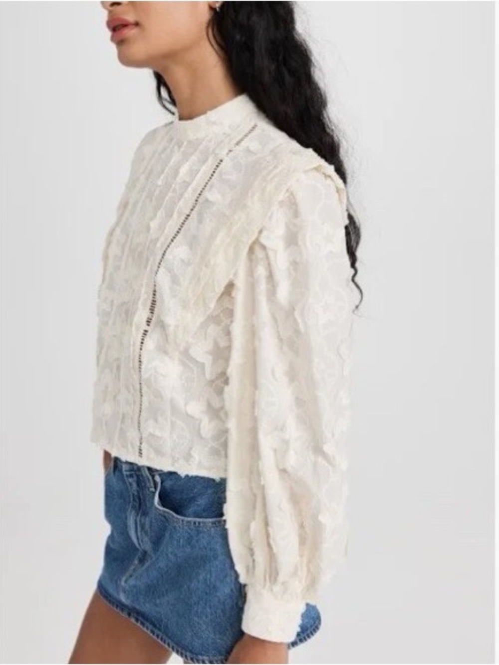 FARM Rio Ivory Blouse w Puff Shoulders shirt S - Picture 8 of 9